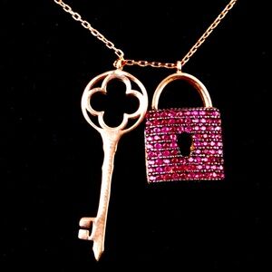 new lock key love 925 pendant necklace rose gold
